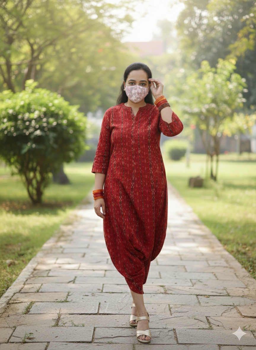 Red Indowestern Cotton Ikat print Jumpsuit