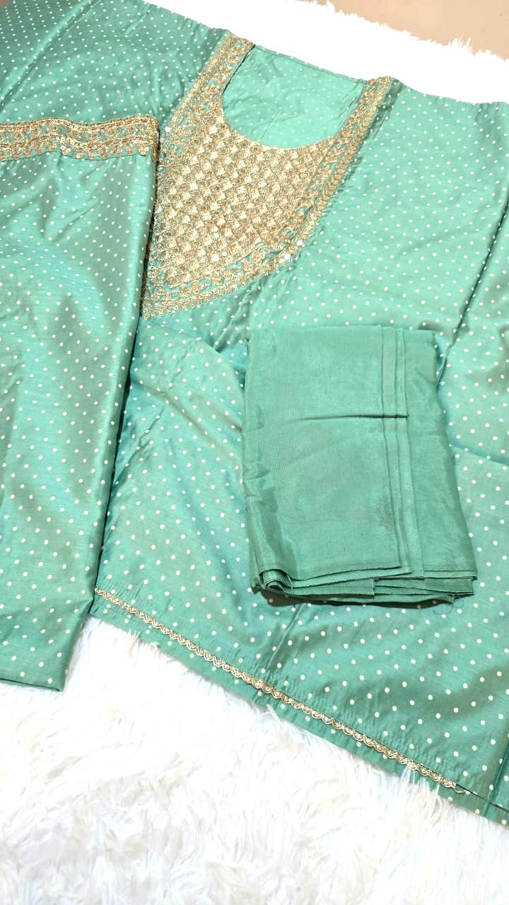 Mint Green Silk Churidar Unstitched set