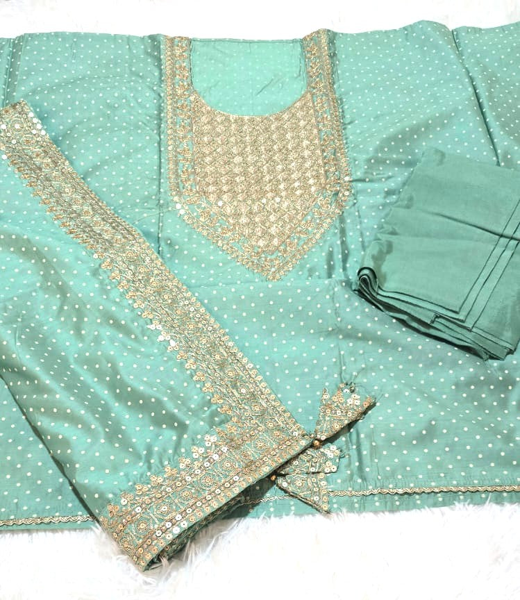 Mint Green Silk Churidar Unstitched set