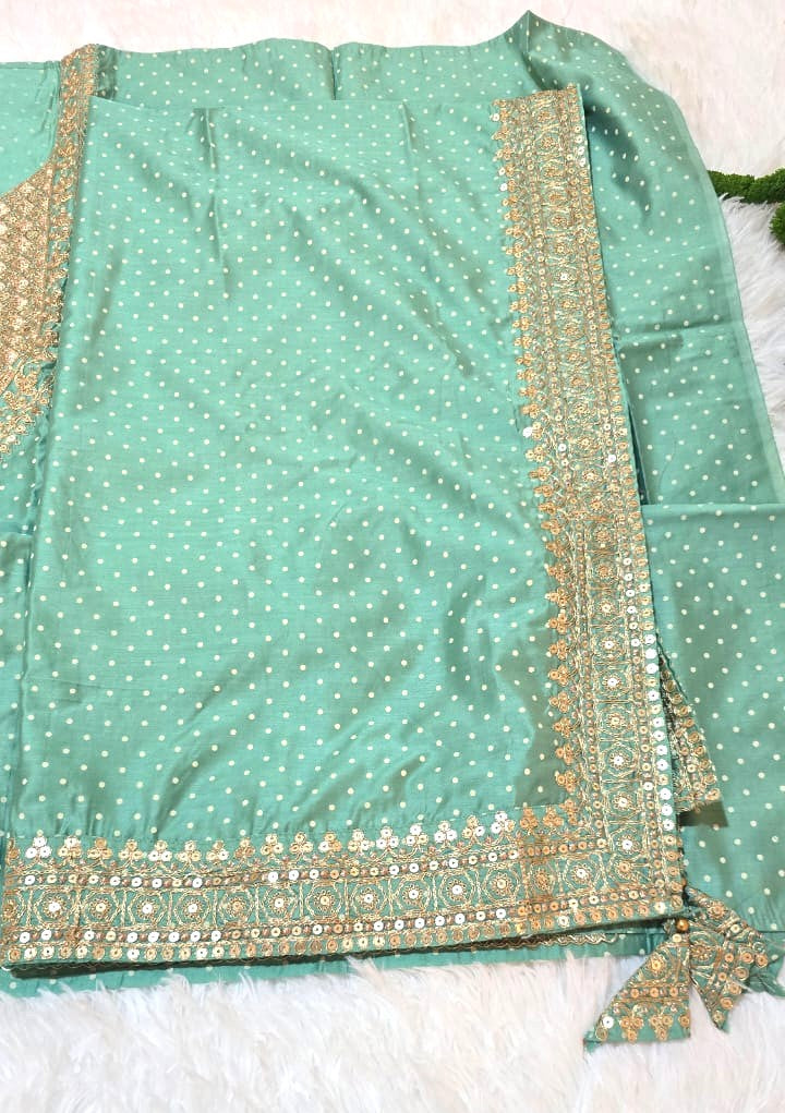 Mint Green Silk Churidar Unstitched set