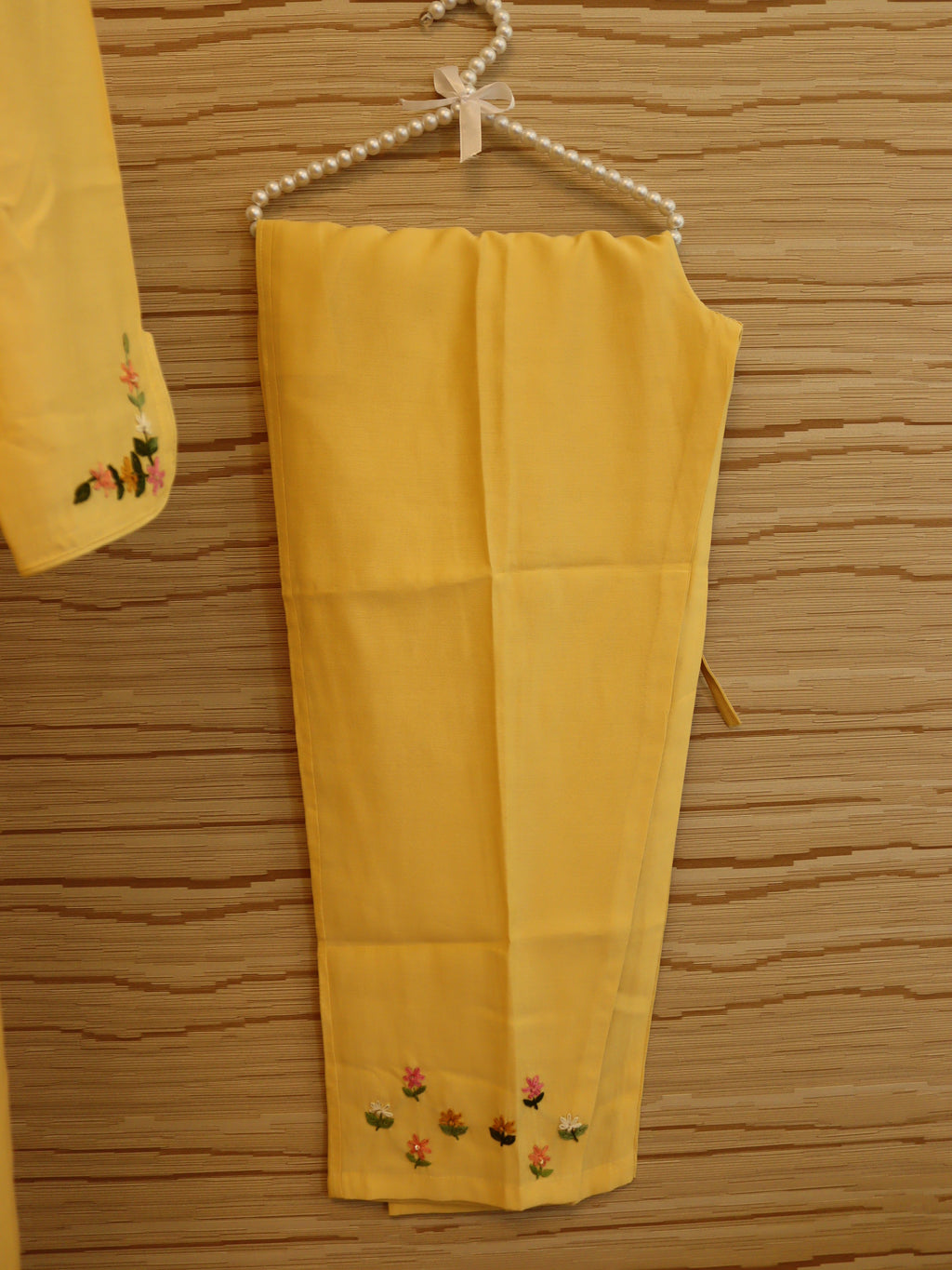 Lemon Yellow Floral Hand-Embroidered Glacial Cotton Co-ord Set