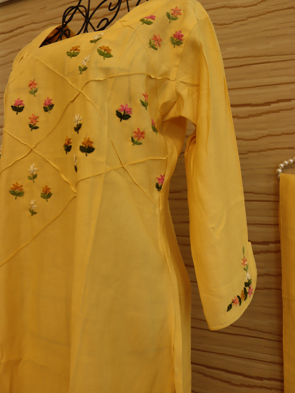 Lemon Yellow Floral Hand-Embroidered Glacial Cotton Co-ord Set