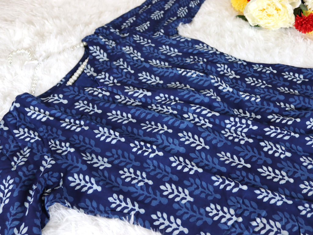 Indigo Leaf Block-Print Dhoti Jumpsuit