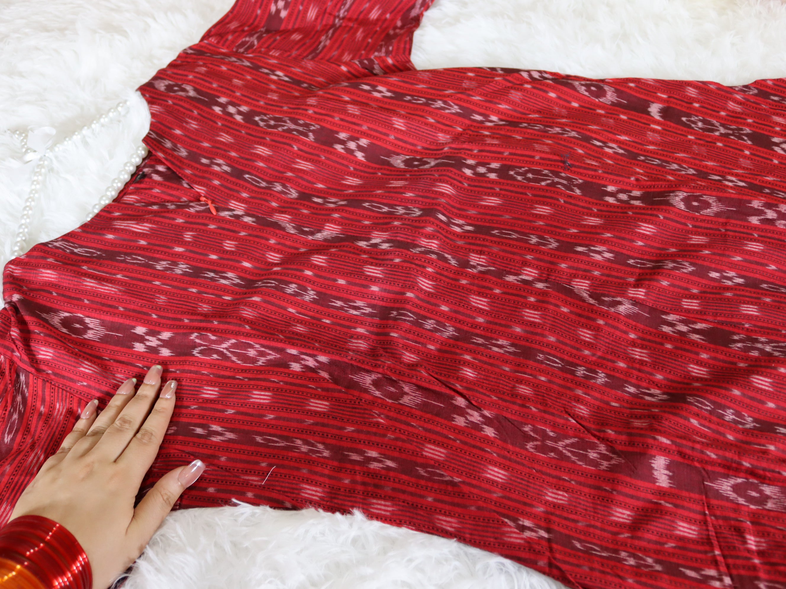 Red Indowestern Cotton Ikat print Jumpsuit
