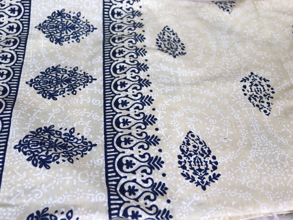 Beige & Indigo Blue Teardrop Cotton Bedsheet