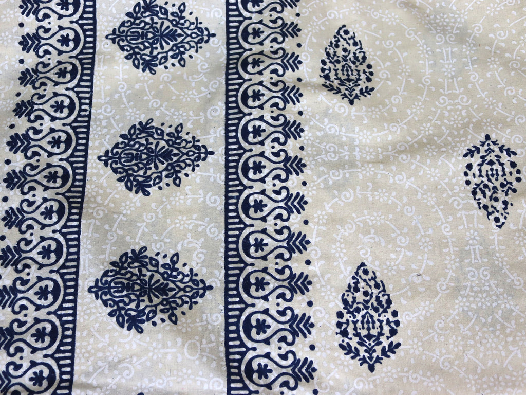 Beige & Indigo Blue Teardrop Cotton Bedsheet