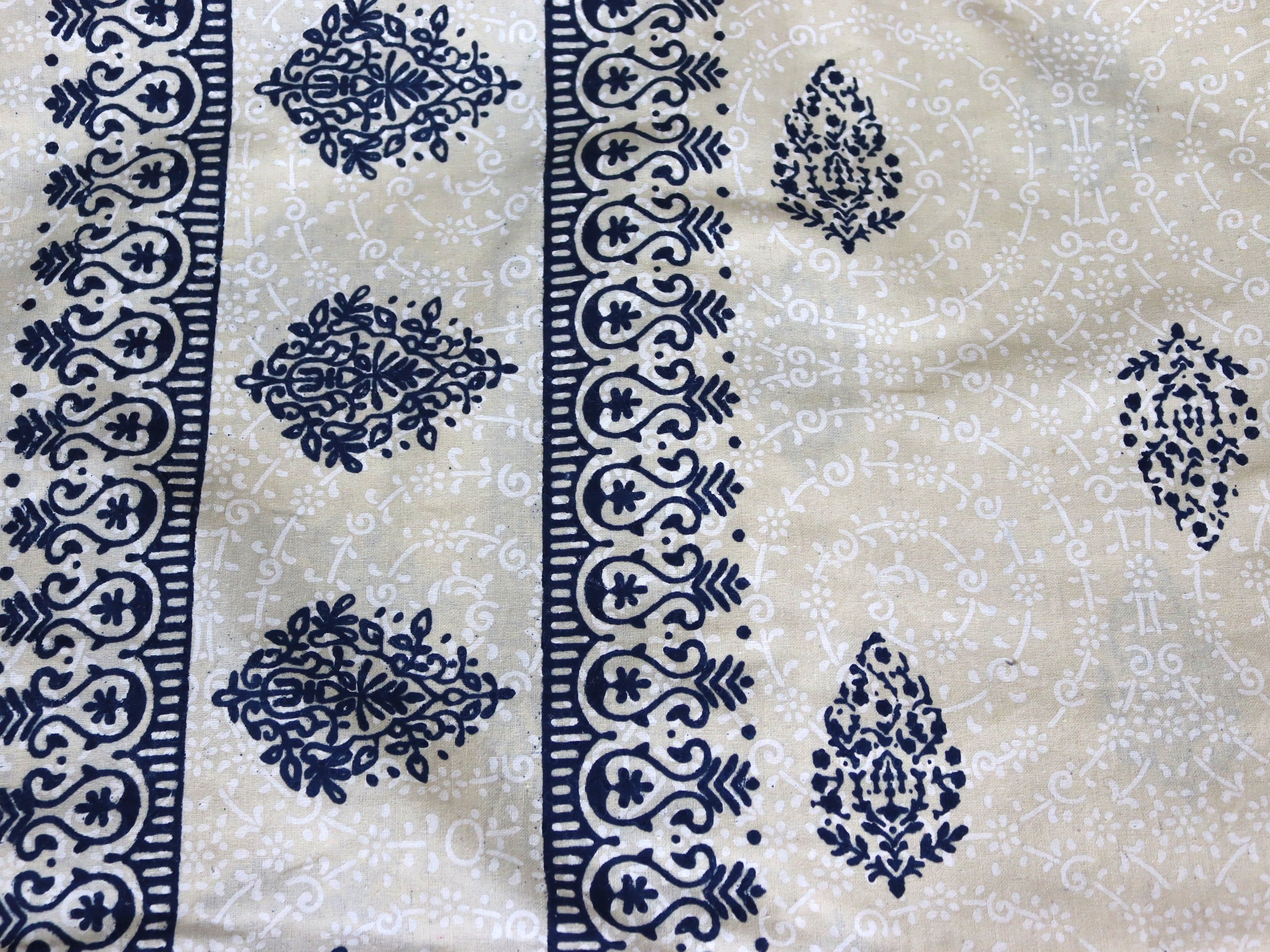 Beige & Indigo Blue Teardrop Cotton Bedsheet