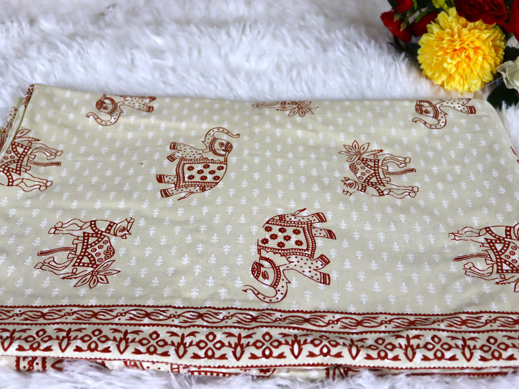 Beige Terracotta Elephant & Camel Motif Cotton Bedsheet