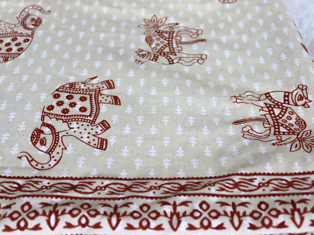 Beige Terracotta Elephant & Camel Motif Cotton Bedsheet