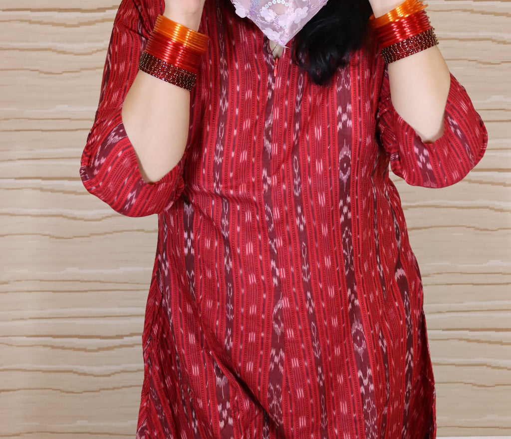 Red Indowestern Cotton Ikat print Jumpsuit
