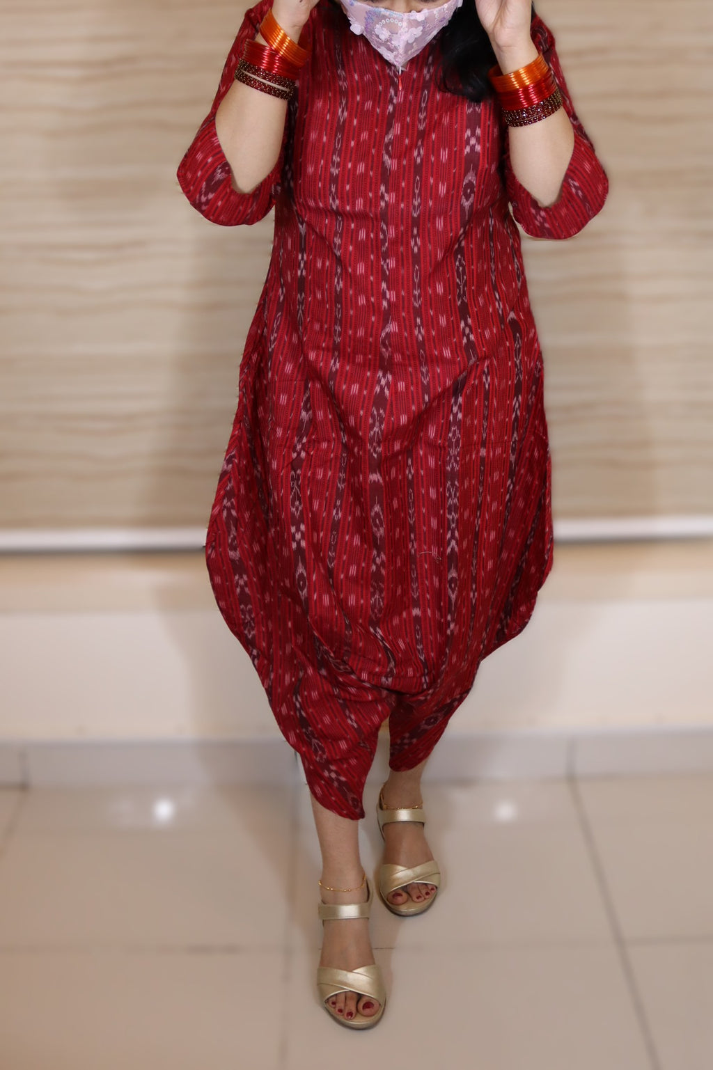 Red Indowestern Cotton Ikat print Jumpsuit