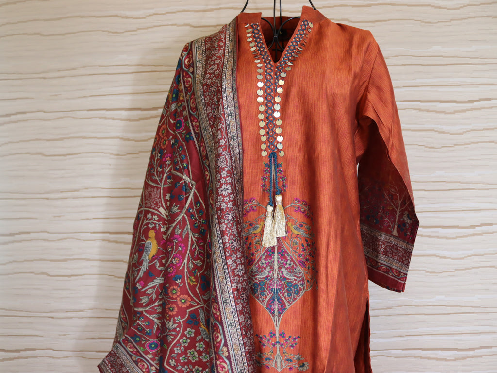 Burnt Orange Berlin Silk 3 pc suit set