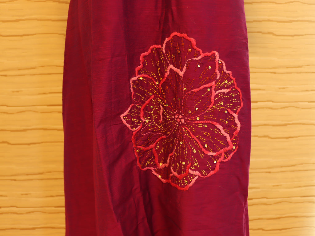 Magenta Slub Silk Ethnic Dress with pockets