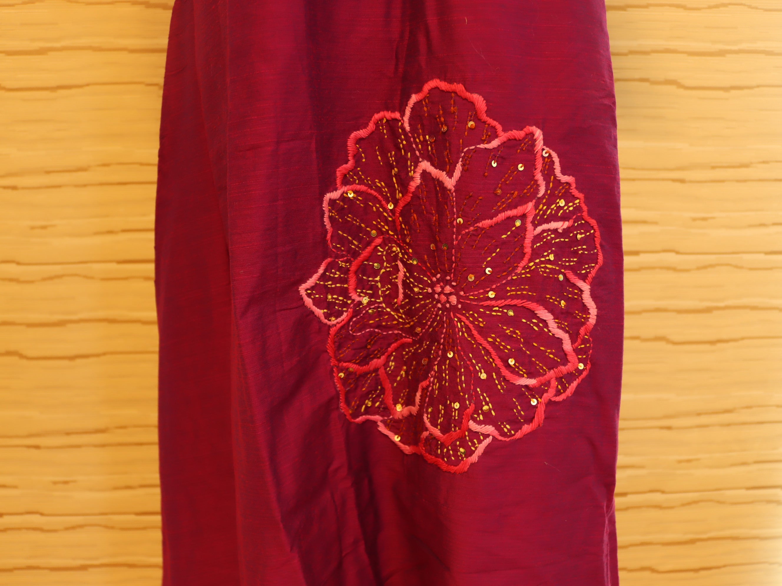 Magenta Slub Silk Ethnic Dress with pockets