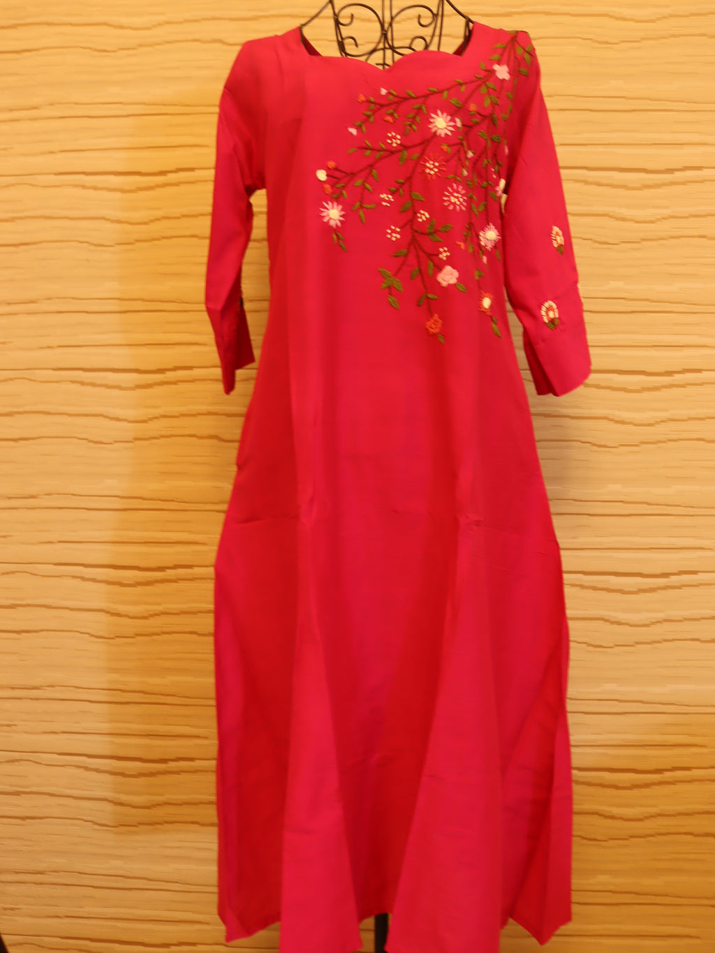 Rani Pink Hand embroidered Silk Dress