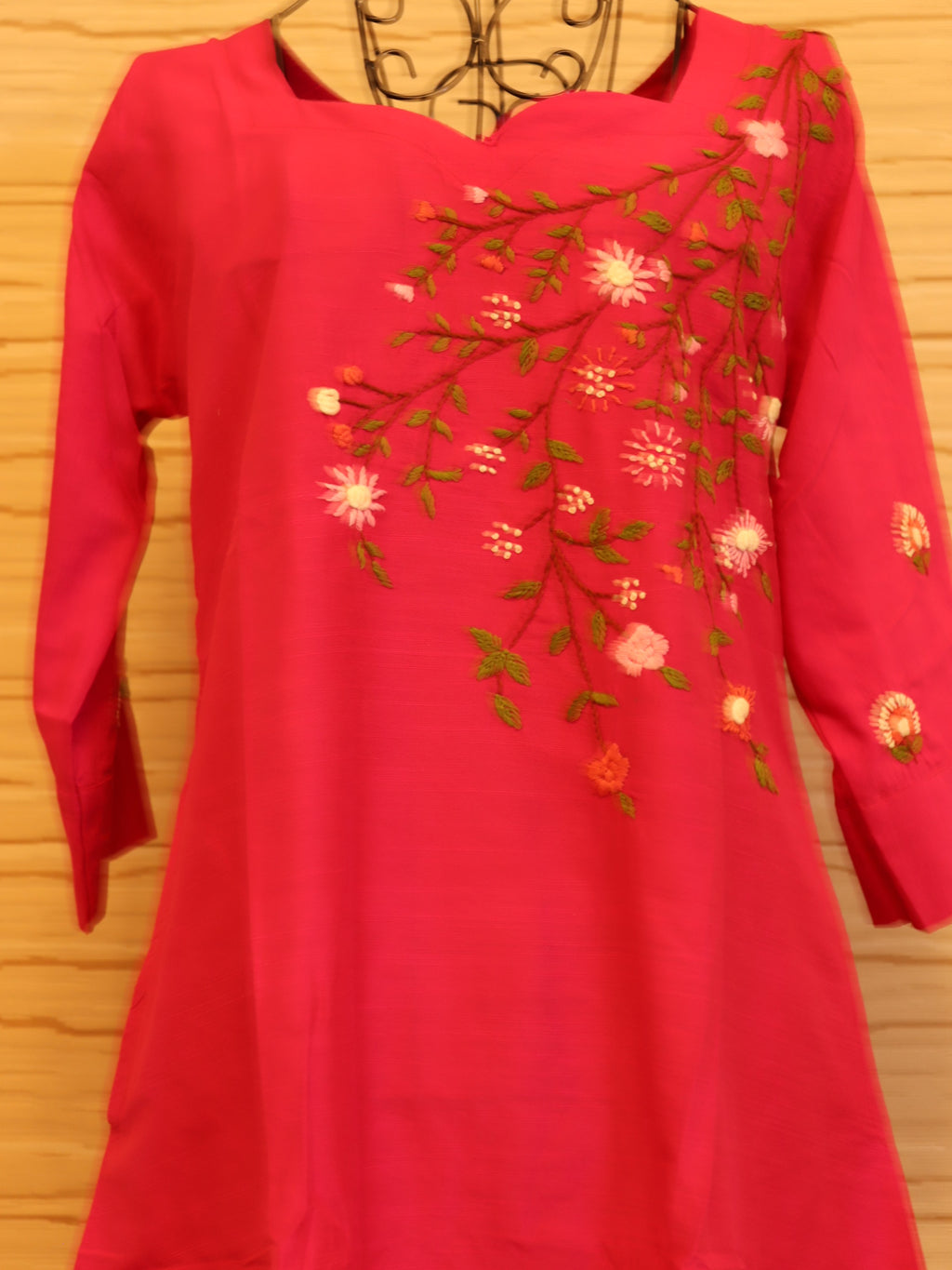 Rani Pink Hand embroidered Silk Dress