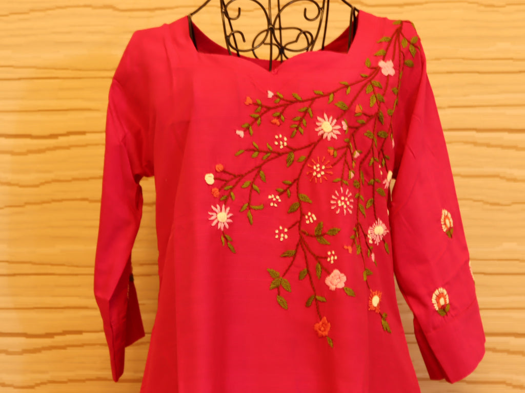 Rani Pink Hand embroidered Silk Dress