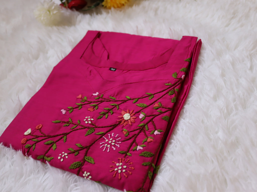 Rani Pink Hand embroidered Silk Dress