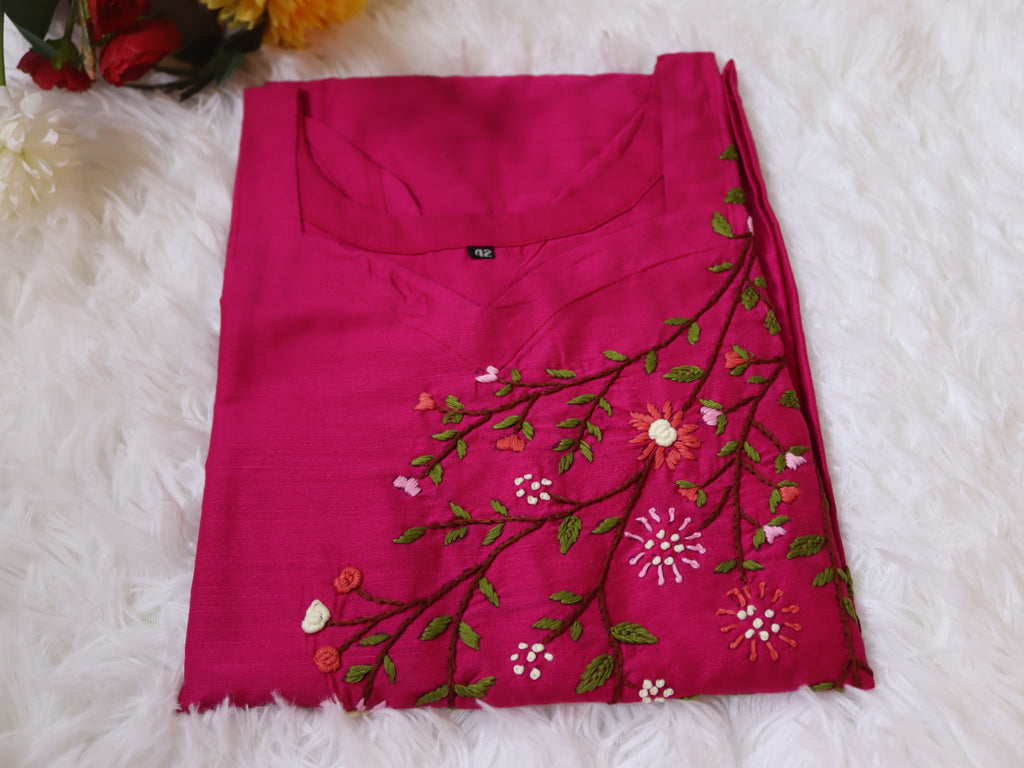 Rani Pink Hand embroidered Silk Dress