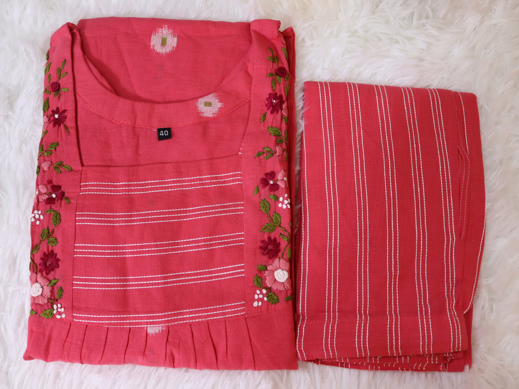 Pink Jamdani Handloom Coord set with Hand Embroidery (CD002)