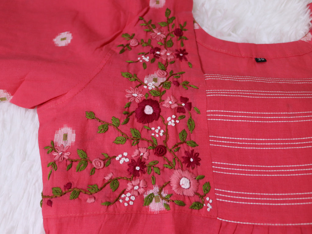 Pink Jamdani Handloom Coord set with Hand Embroidery (CD002)