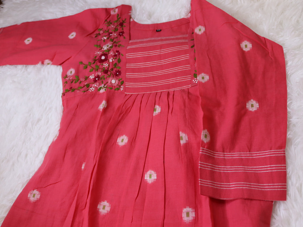 Pink Jamdani Handloom Coord set with Hand Embroidery (CD002)