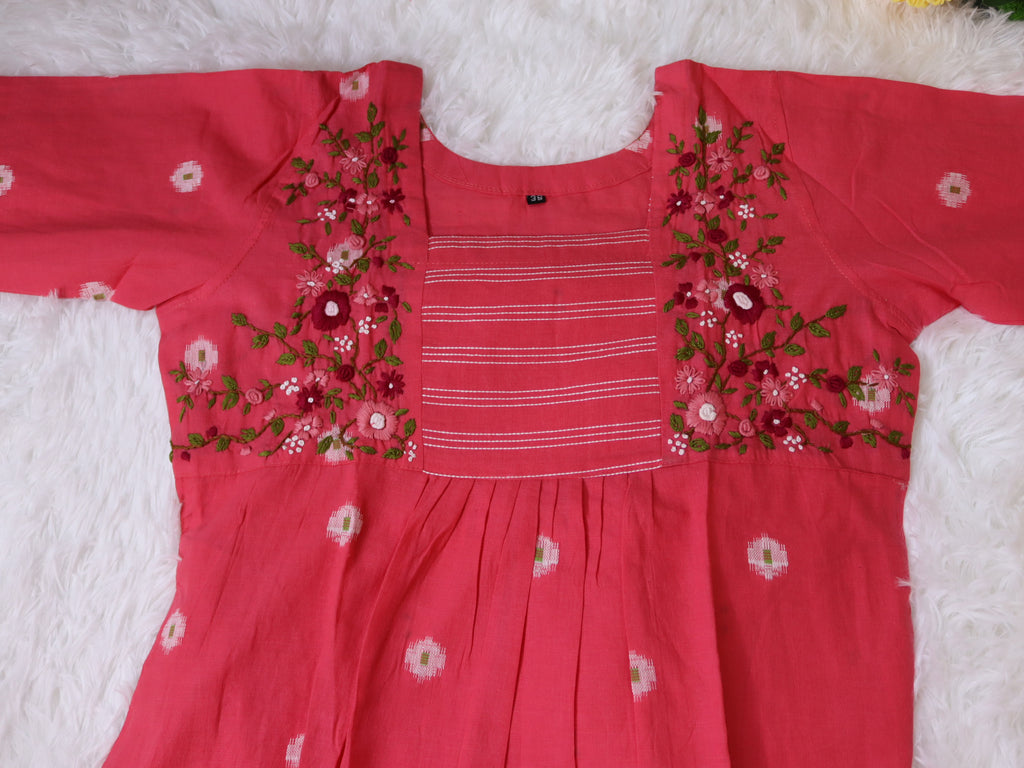 Pink Jamdani Handloom Coord set with Hand Embroidery (CD002)