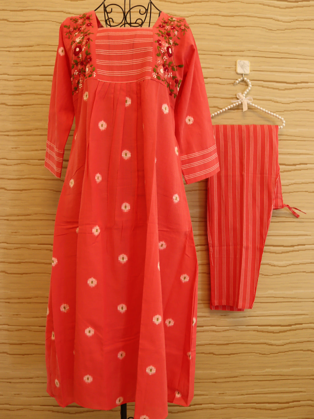 Pink Jamdani Handloom Coord set with Hand Embroidery (CD002)