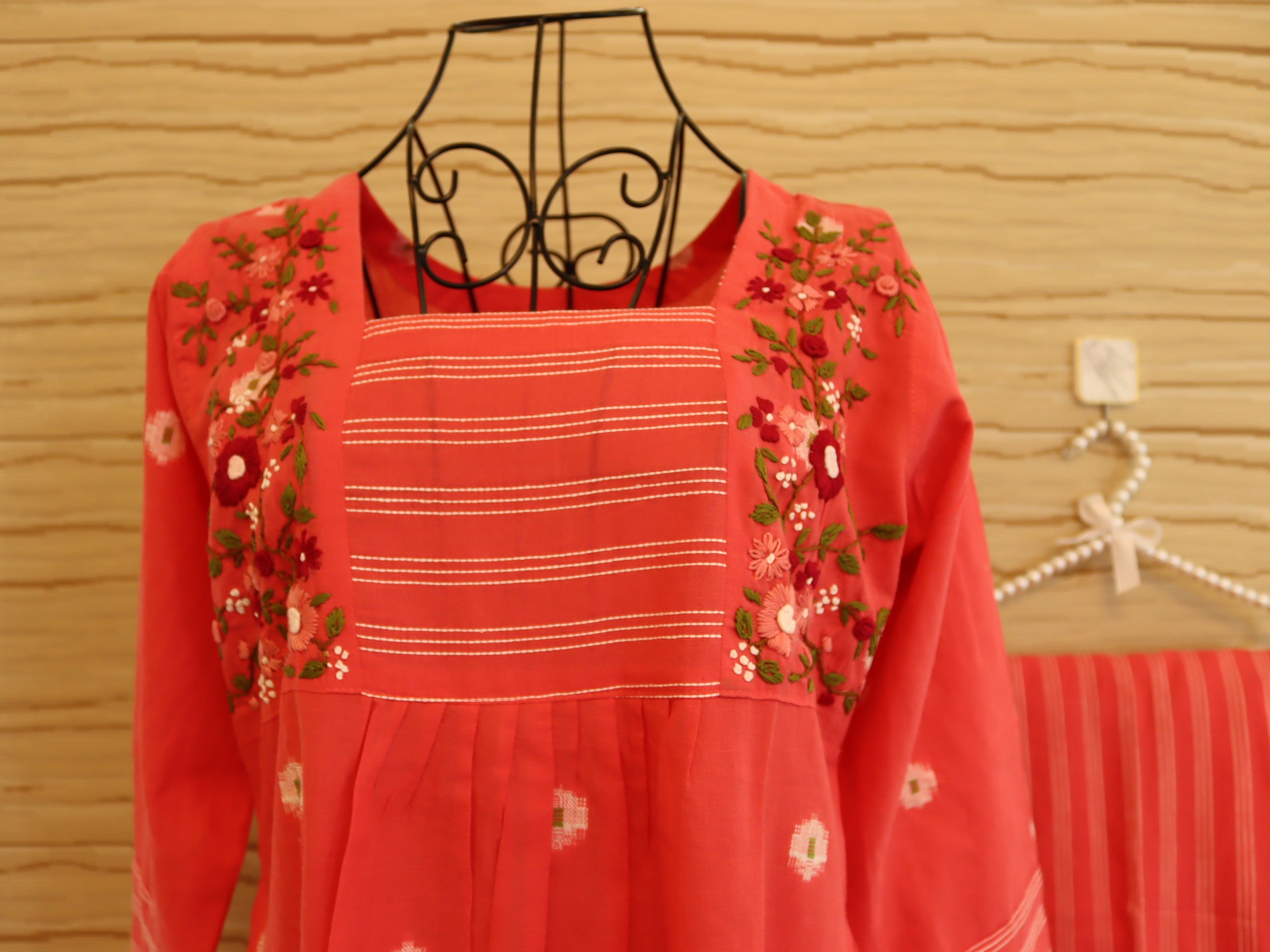 Pink Jamdani Handloom Coord set with Hand Embroidery (CD002)