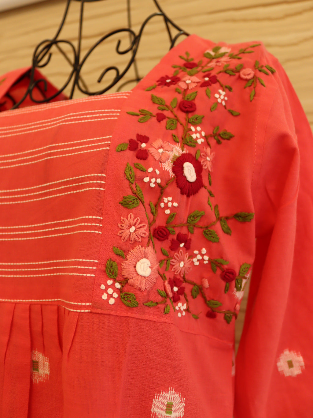 Pink Jamdani Handloom Coord set with Hand Embroidery (CD002)