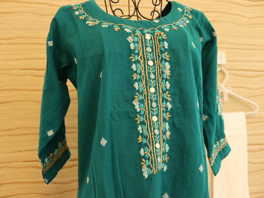 Teal Green Hand Embroidered Jamdani Co-ord Set
