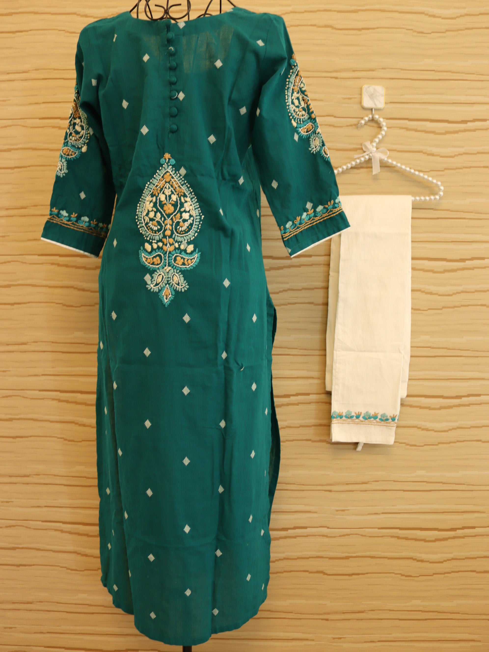 Teal Green Hand Embroidered Jamdani Co-ord Set