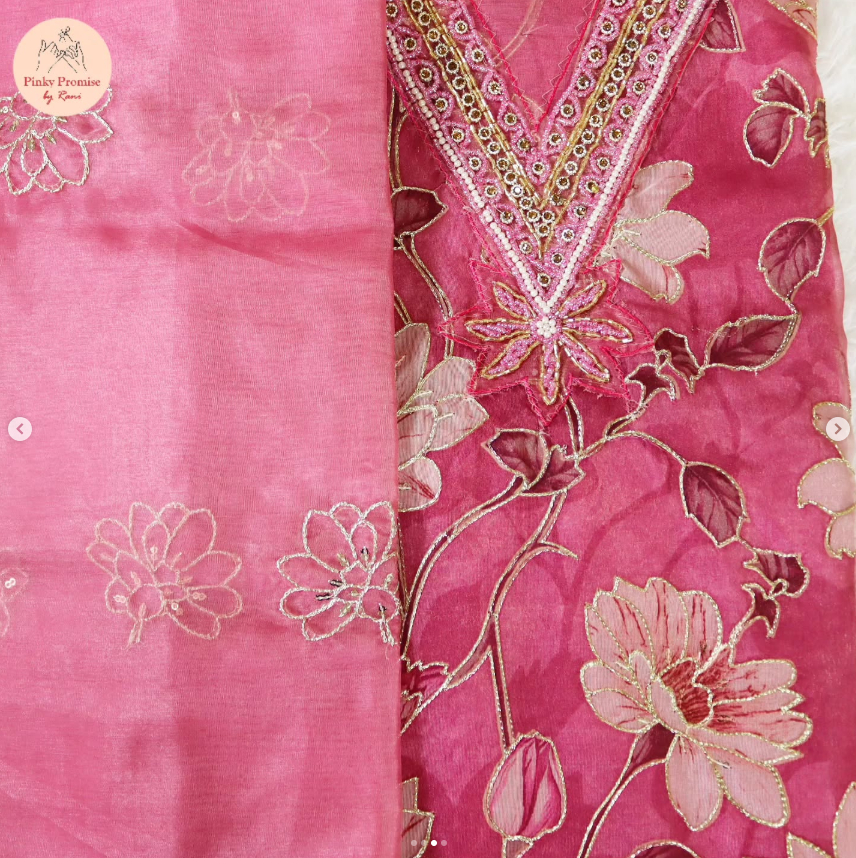 Pink Premium Organza Churidar Material (CH002)