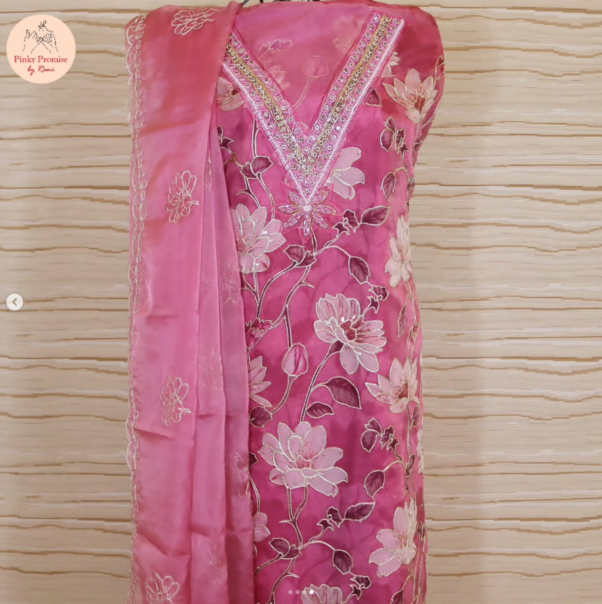 Pink Premium Organza Churidar Material (CH002)