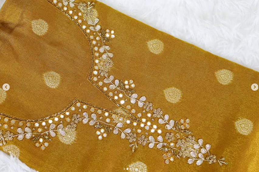 Mustard cotton silk semistitched suit set