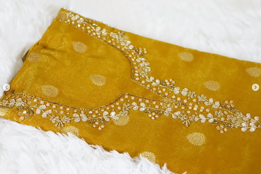 Mustard cotton silk semistitched suit set