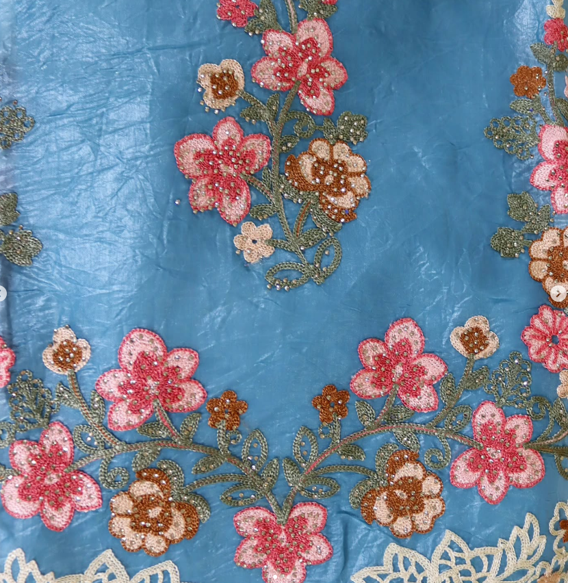 Powder blue crush cotton semi-stitched suit