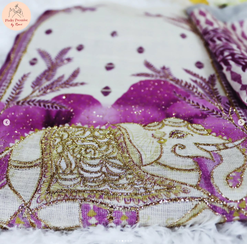 Purple Royal Gaj Motif Linen-Cotton Set