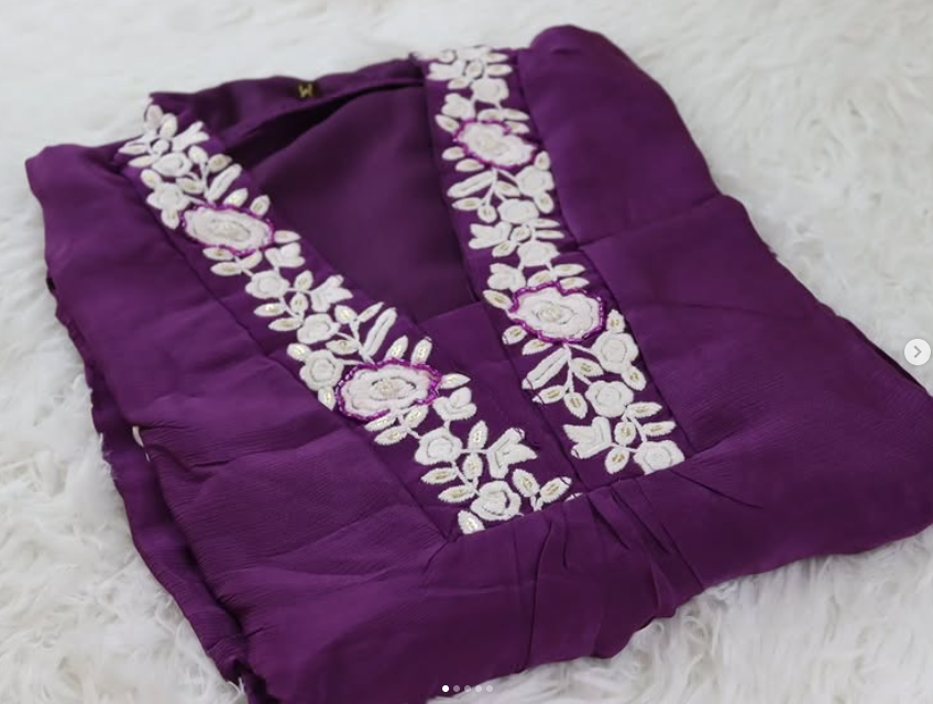Amethyst Purple Chinnon Silk 3 pc salwar suit set