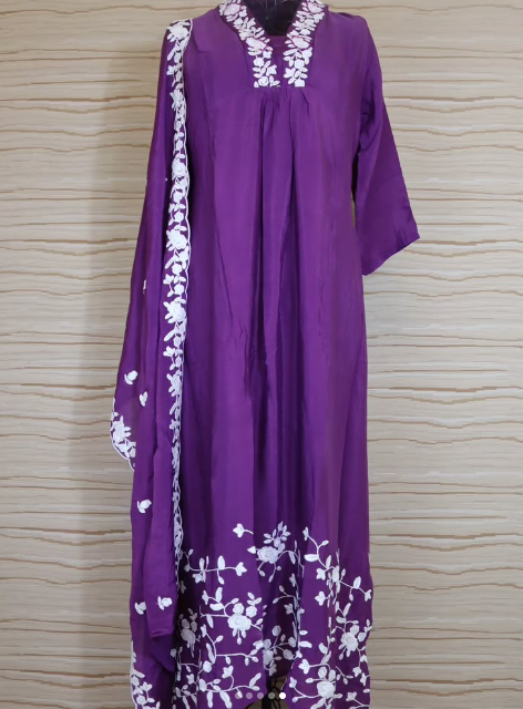 Amethyst Purple Chinnon Silk 3 pc salwar suit set