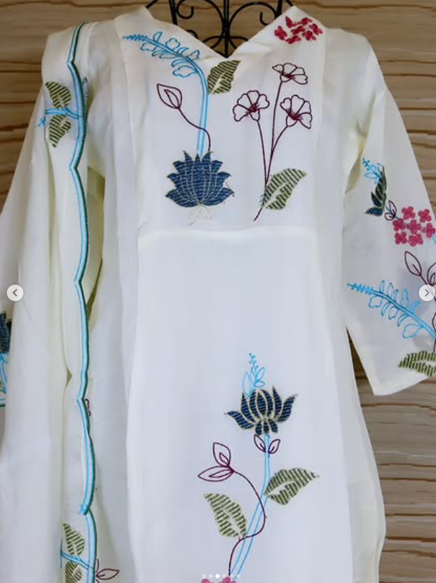 Off white Roman Silk 3-piece Kurti set