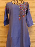 Dusky Blue Hand embroidered A-Line Raw Silk Dress