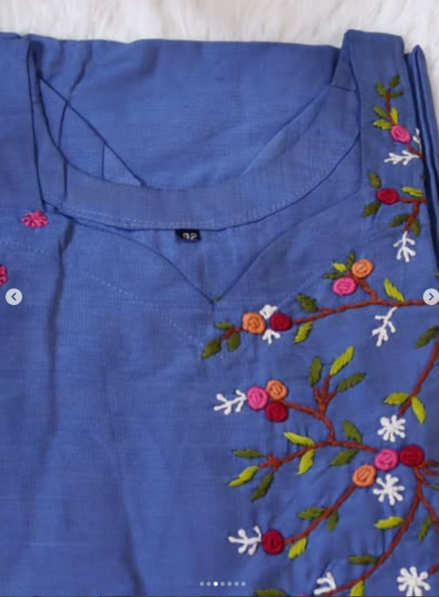 Dusky Blue Hand embroidered A-Line Raw Silk Dress