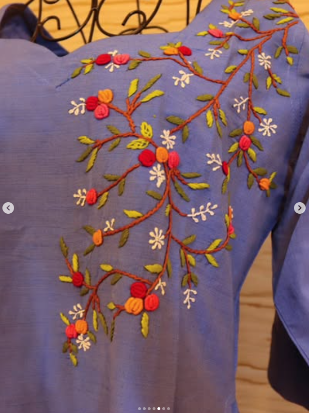 Dusky Blue Hand embroidered A-Line Raw Silk Dress