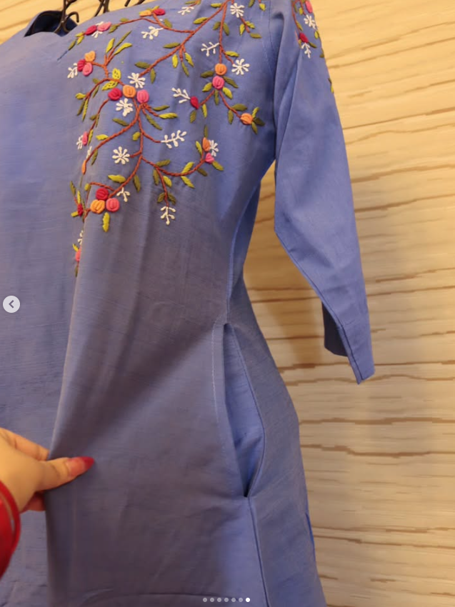 Dusky Blue Hand embroidered A-Line Raw Silk Dress – PINKY PROMISE BY RANI