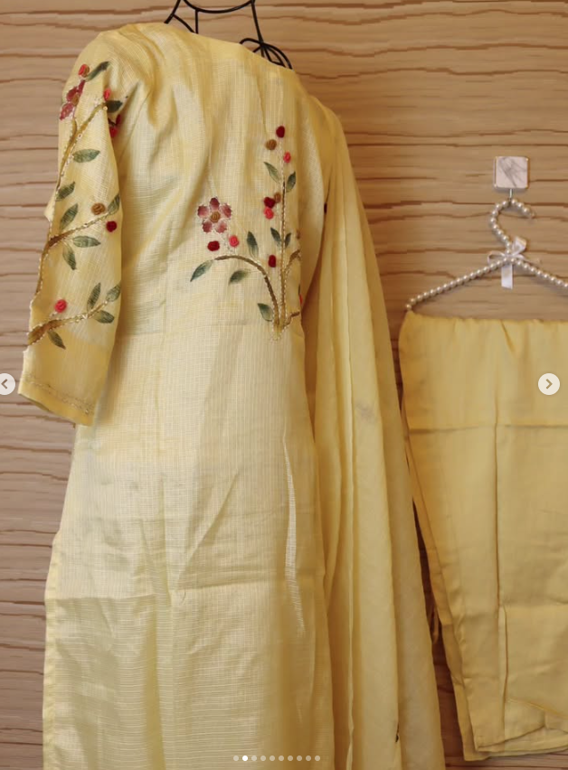 Light Beige Handcrafted Banarasi Kota Silk Set