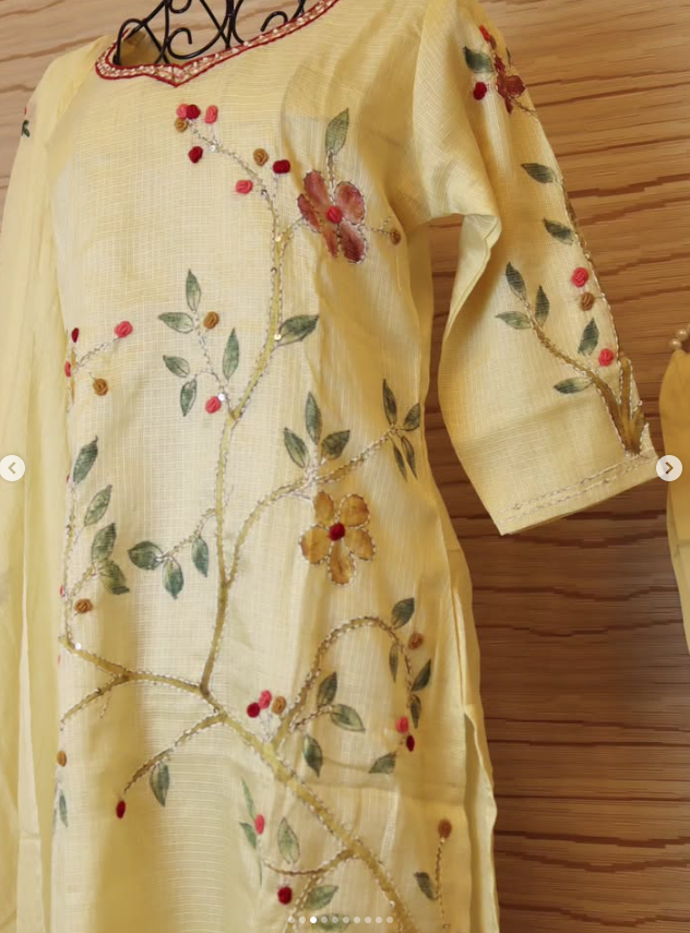 Light Beige Handcrafted Banarasi Kota Silk Set