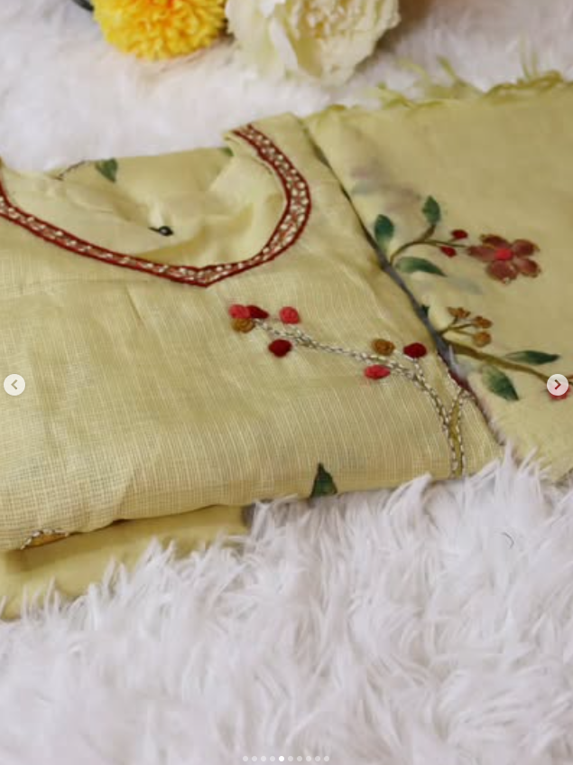 Light Beige Handcrafted Banarasi Kota Silk Set
