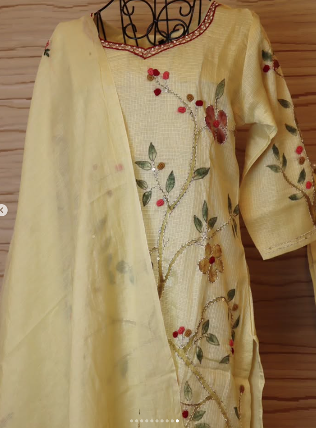 Light Beige Handcrafted Banarasi Kota Silk Set